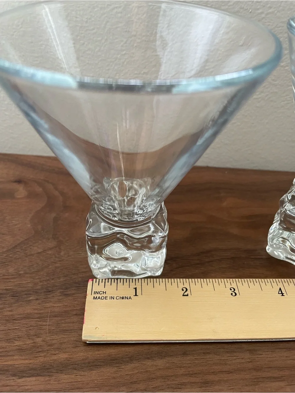 Set of 2 Vintage Disaronno Clear Glass Ice Cube Base Martini Glasses